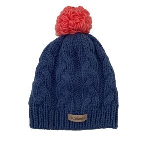 Columbia fleece lined cable knit beanie pom pom stocking cap OS